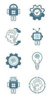 Set of 8 Artificial intelligence line icons, 8 AI for technology symbols concepts, and 8 cybernetic icons, ai, technology vector, illustration concept designs vector