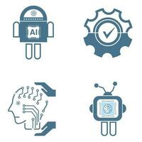 Set of 4 AI icons, symbols. Groups of Artificial intelligence line icons technology concepts, and cybernetic, ai, technology vector, illustration design vector