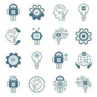 Set of 16 AI icons, symbols. Groups of Artificial intelligence line icons technology concepts, and cybernetic, ai, technology vector, illustration design vector