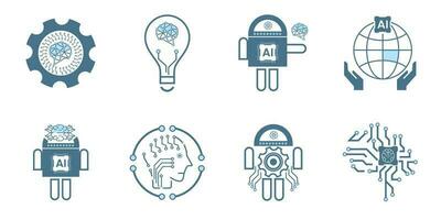 Set of 8 Artificial intelligence line icons, 8 AI for technology symbols concepts, and 8 cybernetic icons, ai, technology vector, illustration vector