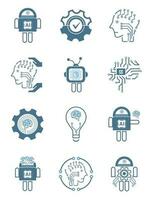 Set of 12 Artificial intelligence line icons, 12 AI for technology symbols concepts, and 12 cybernetic icons, ai, technology vector, illustration concept designs vector