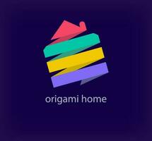 Creative origami home logo. Unique color transitions. Unique folding art house form logo template. vector