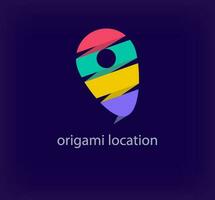 Creative origami location logo. Unique color transitions. Unique folding art location form logo template. vector