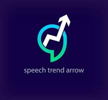 Creative speech trend arrow logo. Unique color transitions. Unique speak uptrend logo template. vector