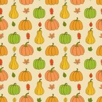 Cute pumpkin seamless pattern. Vector illustration in hand drawn style