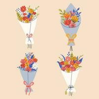 Big set of floral elements. Romantic flower collection with bouquet of flowers. Good for greeting cards or invitation design, floral poster. vector