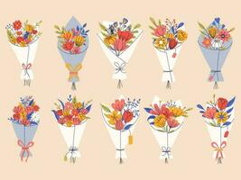 Big set of floral elements. Romantic flower collection with bouquet of flowers. Good for greeting cards or invitation design, floral poster. vector