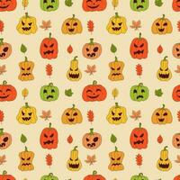 Cute pumpkin seamless pattern. Vector illustration in hand drawn style