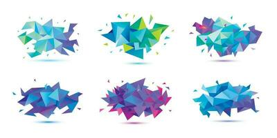 Vector set of abstract facet 3d shapes, geometric banners. Low poly triangle posters, polygon modern concept backgrounds