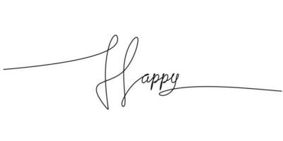 One continuous line drawing typography line art of happy word writing vector