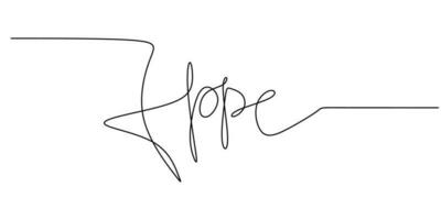 One continuous line drawing typography line art of hope word writing vector