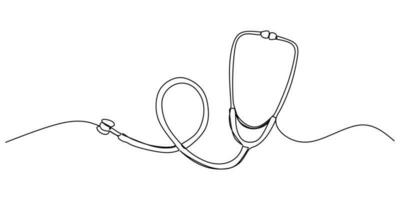 Continuous single one line of stethoscope isolated on white background vector