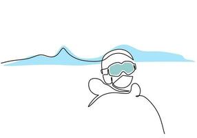 Man wearing Ski Goggles One Line Drawing Continuous Hand Drawn Sport vector