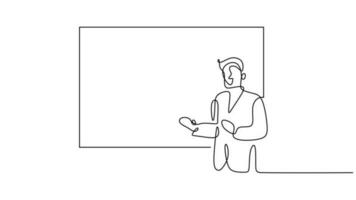 Continuous line drawing business person presentation. vector