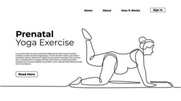Pregnant mother doing yoga, continuous one line drawing vector