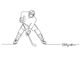 hockey Grillo disfraz uno línea dibujo continuo mano dibujado deporte vector