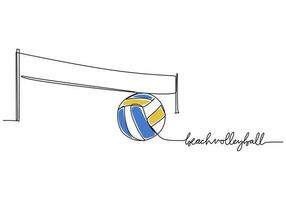 playa vóleibol uno línea dibujo continuo mano dibujado deporte tema vector