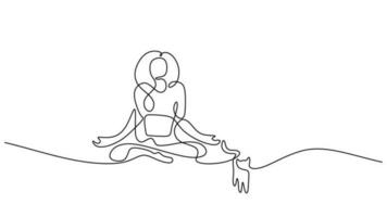 Cat yoga women, continuous line art drawing. Single sketch artwork vector