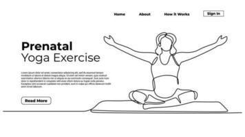 Pregnant mother doing yoga, continuous one line drawing. Sketch art vector