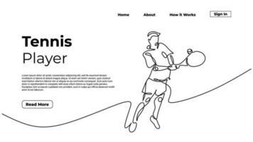 continuous one line drawing of a man playing tennis, single hand drawn vector
