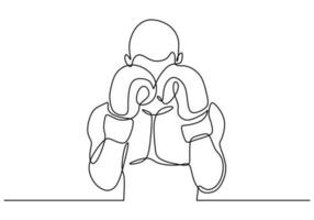 Portrait of boxer. One line art drawing of man with boxing sportswear vector