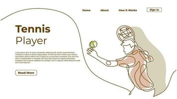 Continuous line drawing tennis player, simple line art hand drawn vector