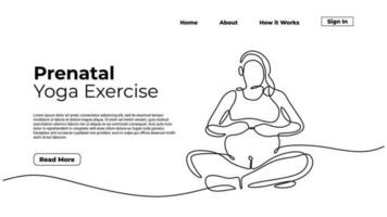 Pregnant mother doing yoga, continuous one line drawing. Sketch art vector