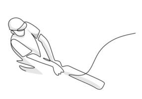 Cricket Player Simple One Line Art, Sports of Person Playing Cricket vector