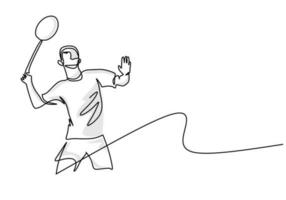 Badminton Player Minimalist one line Athlete Engaged in Badminton Game vector