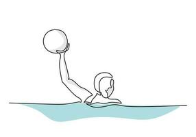 Water Polo Player Continuous Line Drawing, Sport Game Hand Drawn vector