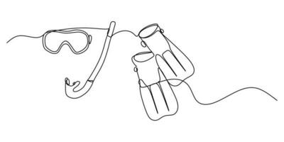 Continuous single one line of Swimming tools on white background. vector