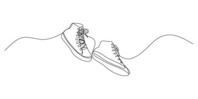 Continuous single one line of sneakers shoes on white background. vector