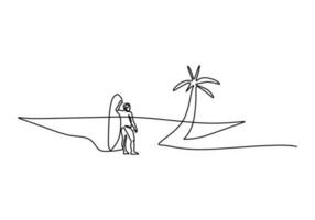 hombre vistiendo surf disfraz uno línea dibujo continuo mano dibujado vector