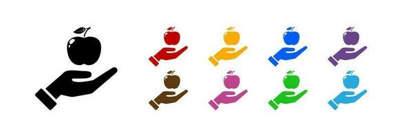 Apple in hand icon. vector