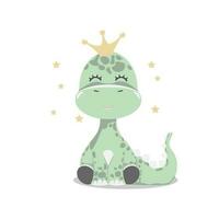 Cute cartoon dinosaur with a crown on his head. vector