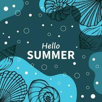 Hand drawn summer poster with seashells. Summer holidays cards. vector