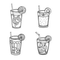 Set non-alcoholic summer drinks isolated on white background. Menu vector images in sketch style.