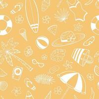 Seamless pattern with summer beach set. Hand drawn illustration converted to vector. vector