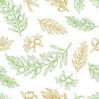 Seamless pattern with olive branches. Hand drawn illustration. vector