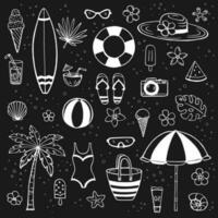 Hand drawn summer beach set. Collection of scrapbooking elements for beach party. vector