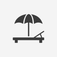 Sunbed icon vector. Beach umbrella, sun lounger parasol, relax, summer, sunbath symbol sign vector