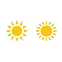 Yellow sun with rays icon vector set on white background. Simple flat summer, weather, sunlight sign symbol
