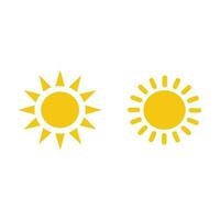 Yellow sun with rays icon vector set on white background. Simple flat summer, weather, sunlight sign symbol