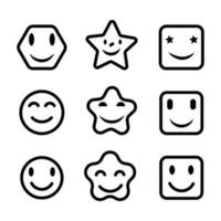 sonriente emoticono, contento cara íconos colocar, sonrisa icono negro y blanco, emoji caras vector ilustración