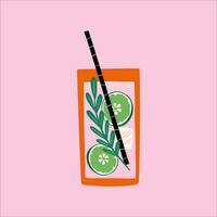 Textured Cocktail With Lime And Drinking Straw vector