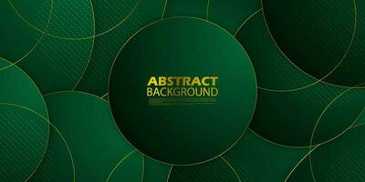 Abstract vector dark green luxury background with geometric circle graphic gold line elements. Cool design for poster, flyer, digital board and concept design.Eps10