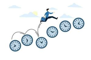 time management technique. Set the time to rush. businessman walking on clock time group. self-discipline, time discipline. task deadline, flat vector illustration on a white background.