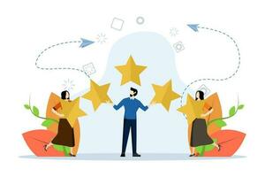 Customer Review Concept, Showing different people giving review rating, Suitable for landing page, ui, web, app intro card, editorial, flyer and banner, Vector Illustration.