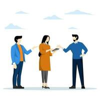 Discussion concept, company people support dialogue, communication vector, Friends telling each other latest news. Exchange of information, flat style vector illustration on a white background.