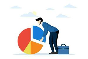 Portfolio Rebalancing or asset allocation. Businessman or investor Standing with pie chart to balance your investment portfolio according to economic conditions. flat vector illustration.